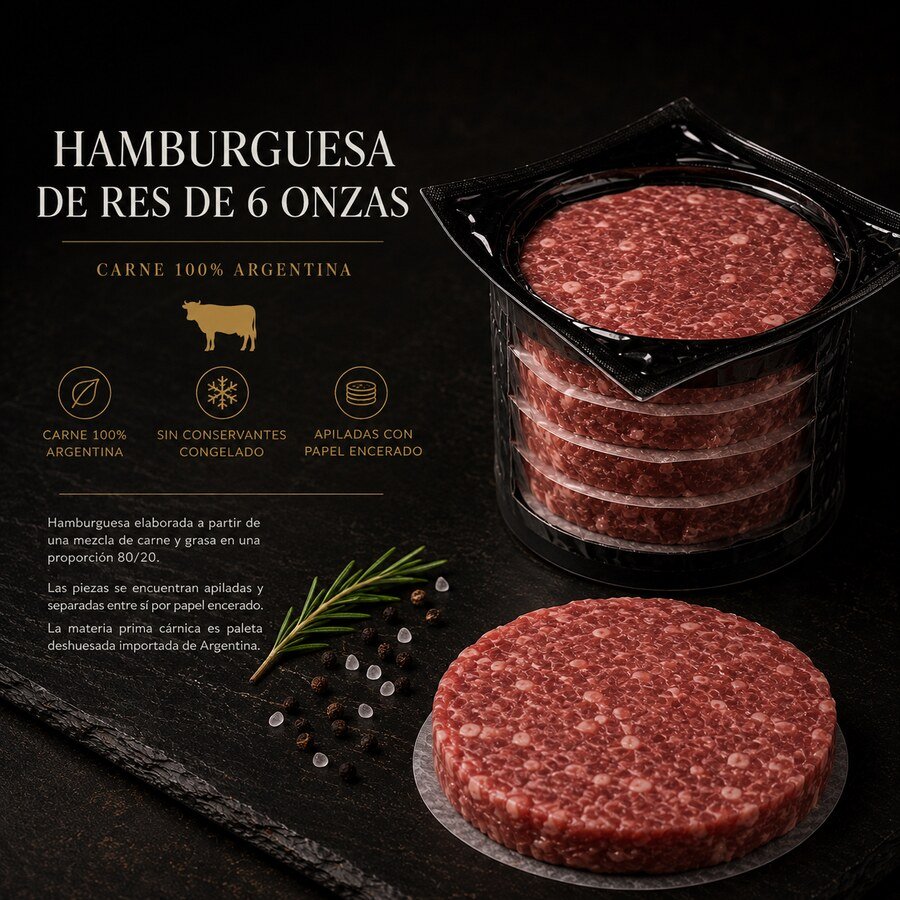 Hamburguesa de Res - 6 onzas · 80/20 - Tres Cuartos Carne Argentina Premium